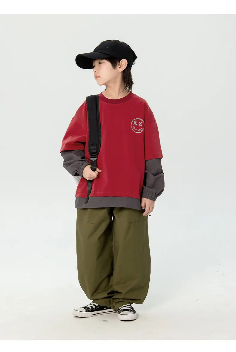 Boys Long Sleeve Korean Style T-Shirt Black Green — feature 20