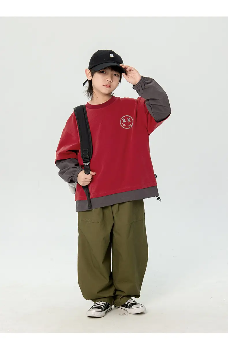 Boys Long Sleeve Korean Style T-Shirt Black Green — feature 24