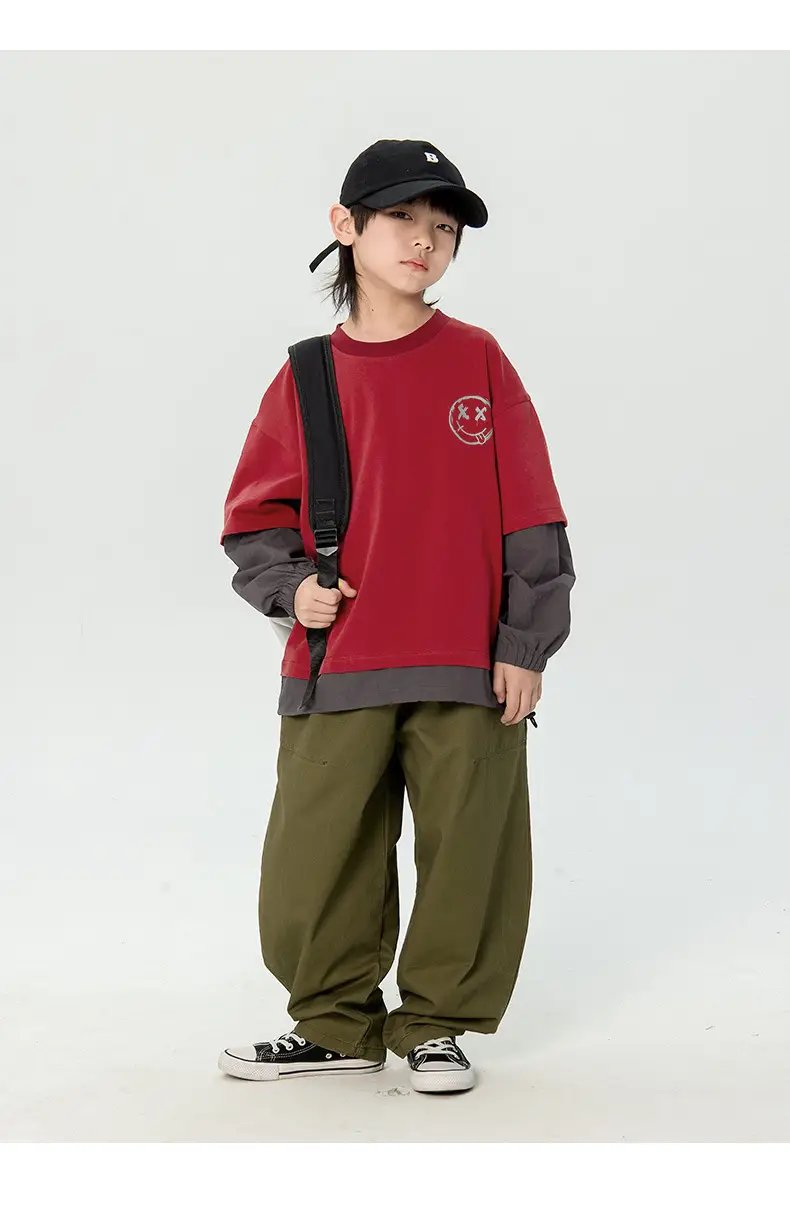 Boys Long Sleeve Korean Style T-Shirt Black Green — feature 25