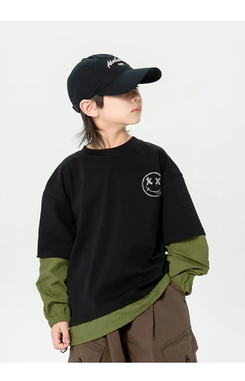 Boys Long Sleeve Korean Style T-Shirt Black Green — feature 6