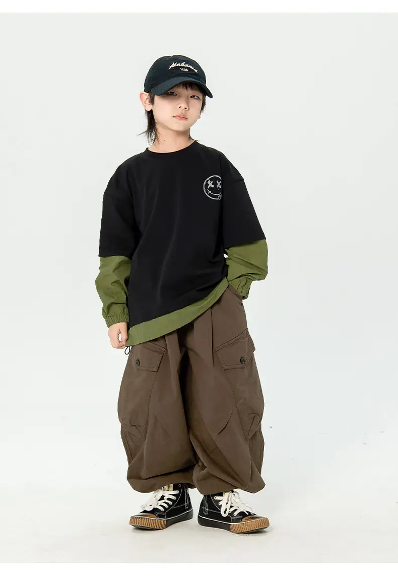 Boys Long Sleeve Korean Style T-Shirt Black Green — feature 7