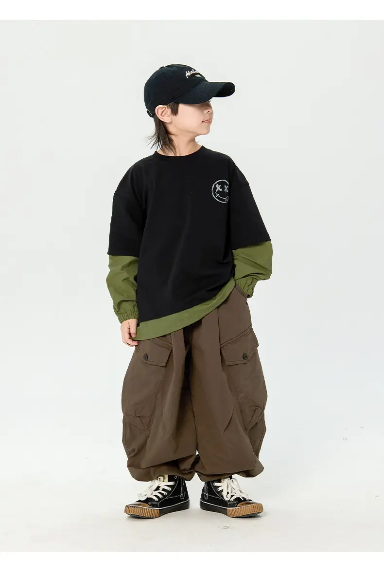 Boys Long Sleeve Korean Style T-Shirt Black Green — feature 8
