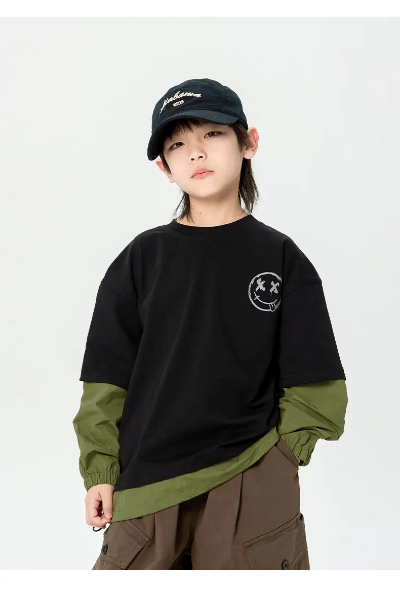 Boys Long Sleeve Korean Style T-Shirt Black Green — feature 9