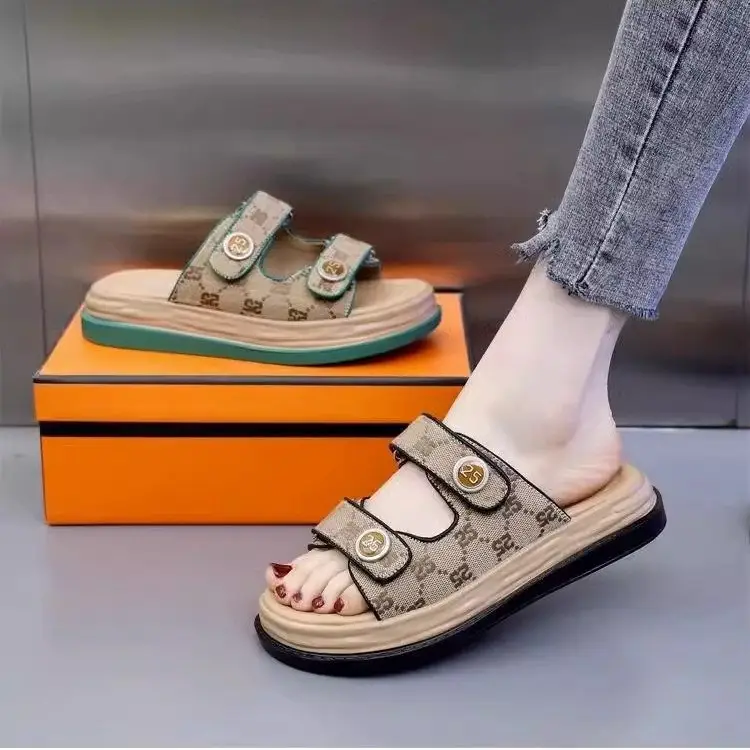 Slippers Women's Outer Wear Super Fire 2025 Summer New Thick Bottom Velcro Non-slip Beach Shoes with Skirt Sandals and Slippers - Image 5