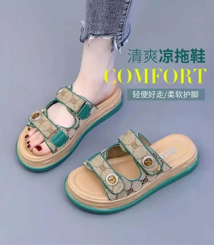 Slippers Women's Outer Wear Super Fire 2025 Summer New Thick Bottom Velcro Non-slip Beach Shoes with Skirt Sandals and Slippers — feature 1