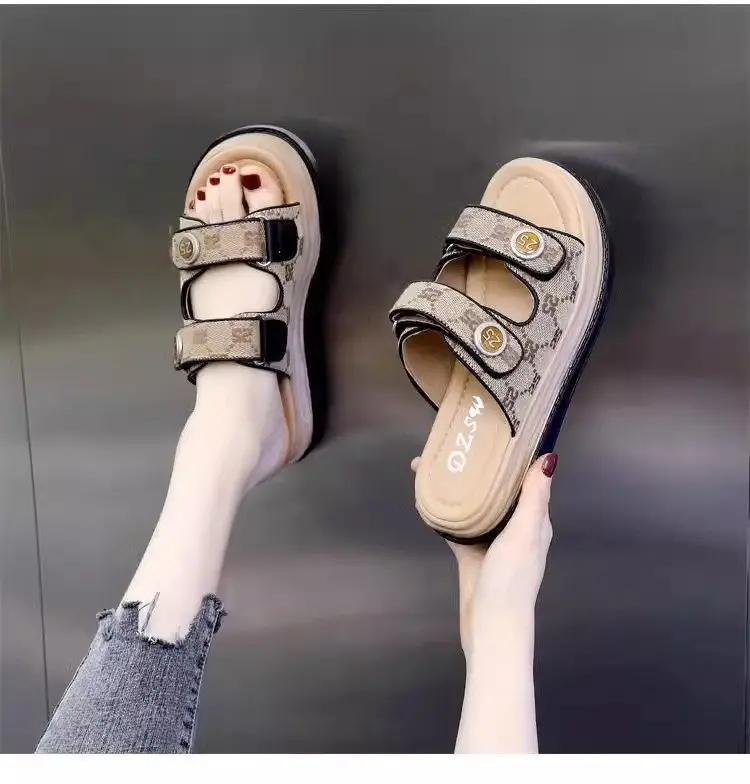 Slippers Women's Outer Wear Super Fire 2025 Summer New Thick Bottom Velcro Non-slip Beach Shoes with Skirt Sandals and Slippers — feature 10