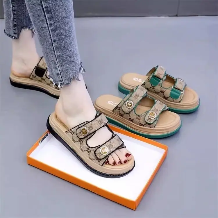 Slippers Women's Outer Wear Super Fire 2025 Summer New Thick Bottom Velcro Non-slip Beach Shoes with Skirt Sandals and Slippers — feature 12