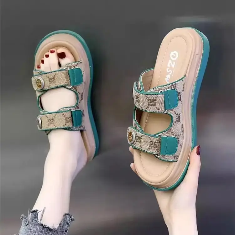 Slippers Women's Outer Wear Super Fire 2025 Summer New Thick Bottom Velcro Non-slip Beach Shoes with Skirt Sandals and Slippers - Image 2