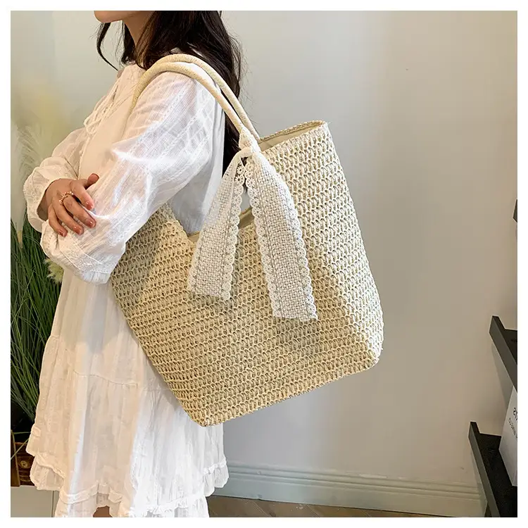 Women's French Woven Shoulder Bag Large Capacity Beige — feature 18
