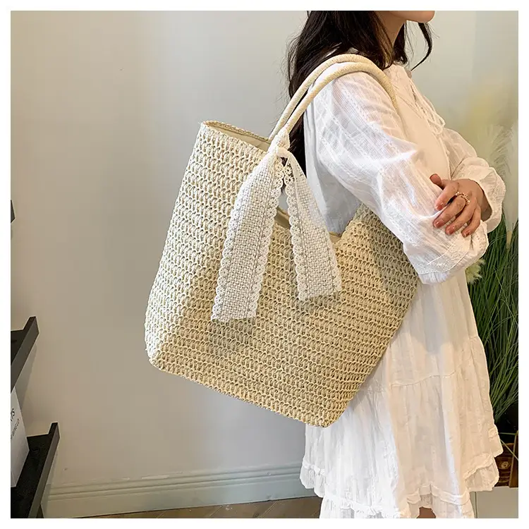 Women's French Woven Shoulder Bag Large Capacity Beige — feature 20