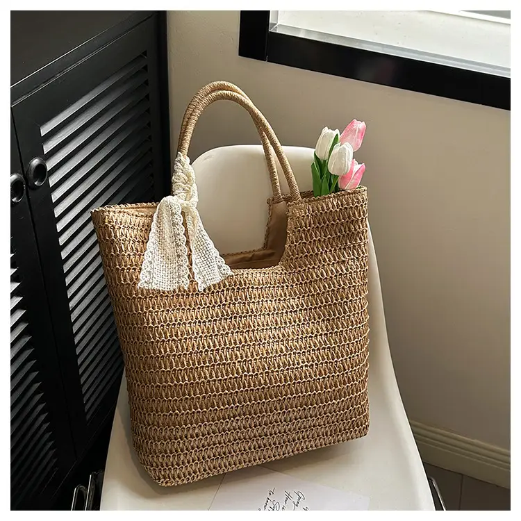Women's French Woven Shoulder Bag Large Capacity Beige — feature 21