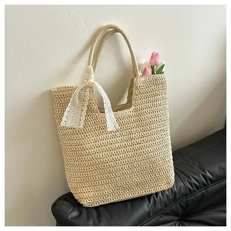 Women's French Woven Shoulder Bag Large Capacity Beige — feature 26