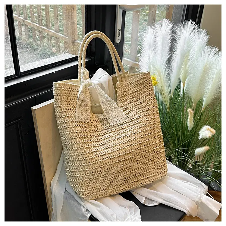Women's French Woven Shoulder Bag Large Capacity Beige — feature 28