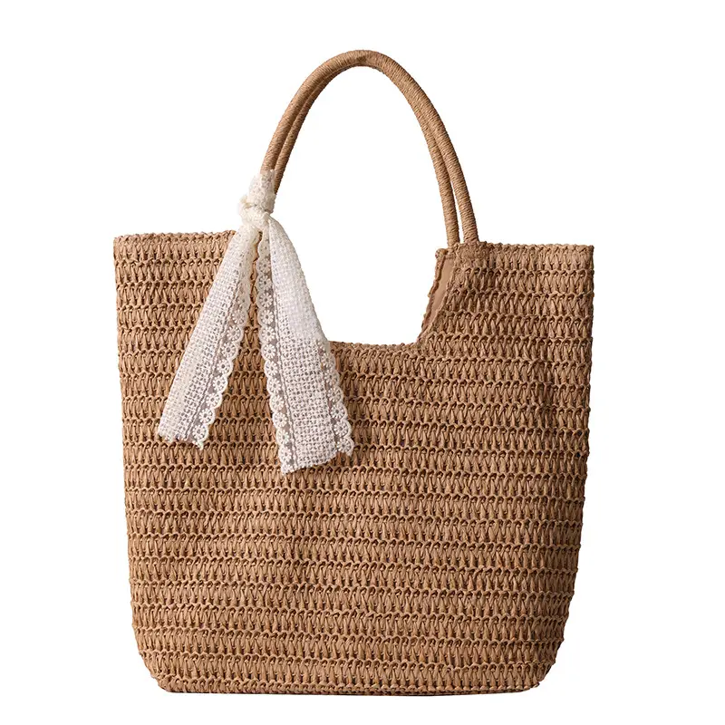 Women's French Woven Shoulder Bag Large Capacity Beige