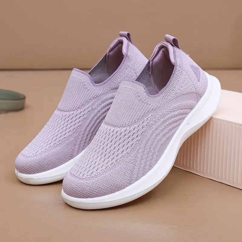 Women's Purple Mesh Slip-On Casual Shoes with Shock Absorption Sole - Image 3