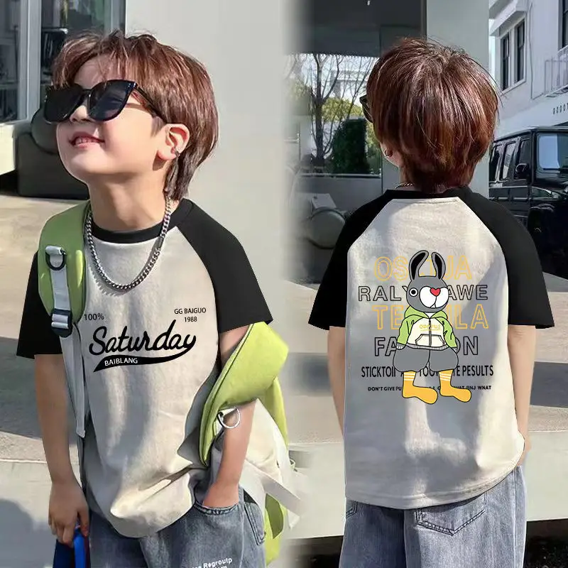 Boys Cotton Hip Hop T-Shirt Medium Large Summer - Image 2