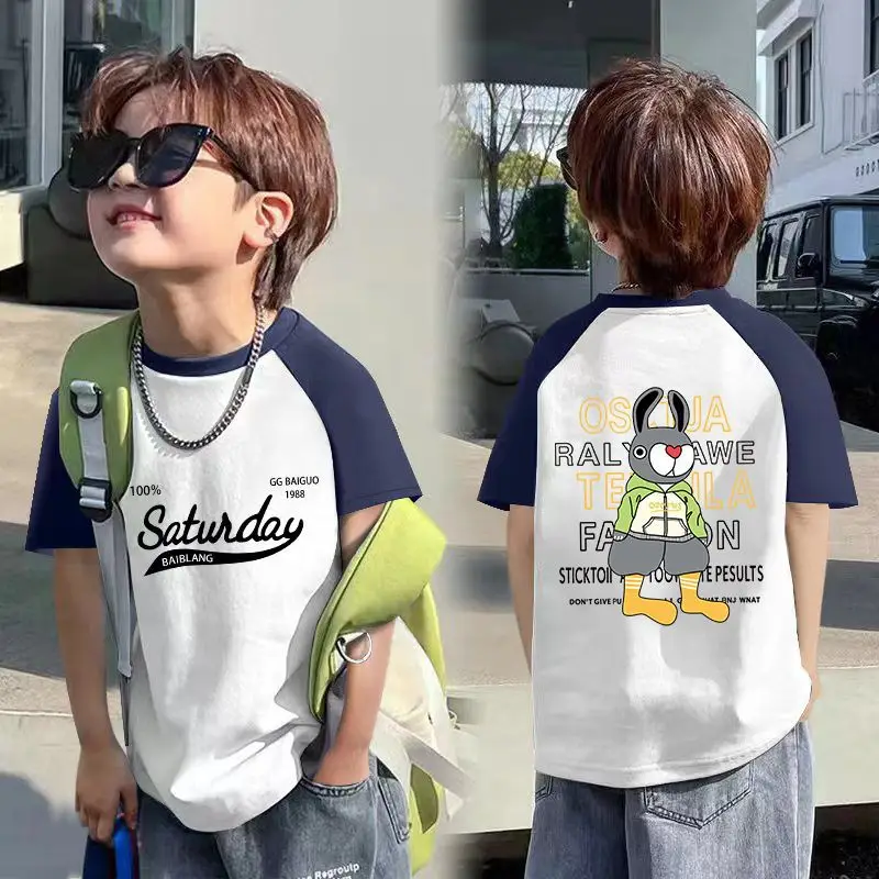 Boys Cotton Hip Hop T-Shirt Medium Large Summer - Image 3