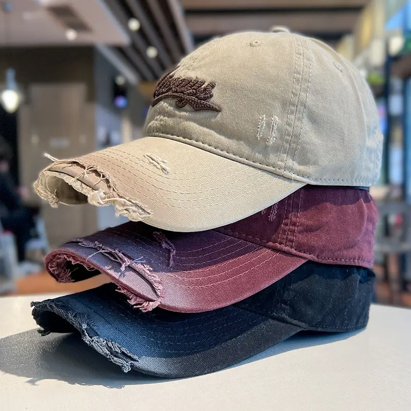 Women Vintage Washed Cap Ravee Embroidery Pink Black - Image 8