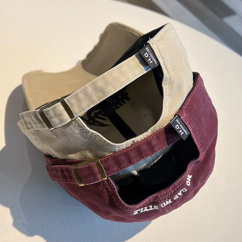 Women Vintage Washed Cap Ravee Embroidery Pink Black - Image 10