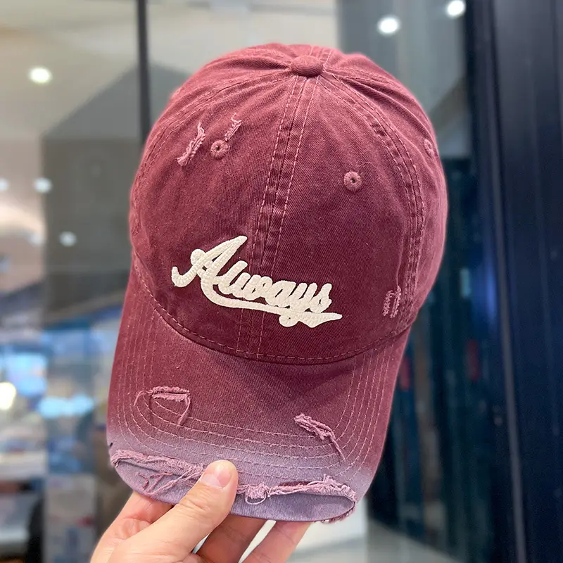 Women Vintage Washed Cap Ravee Embroidery Pink Black — feature 15