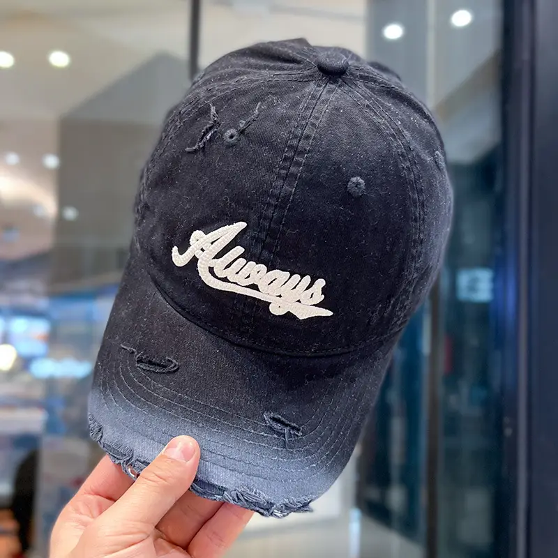 Women Vintage Washed Cap Ravee Embroidery Pink Black — feature 19