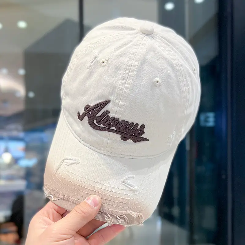 Women Vintage Washed Cap Ravee Embroidery Pink Black — feature 23