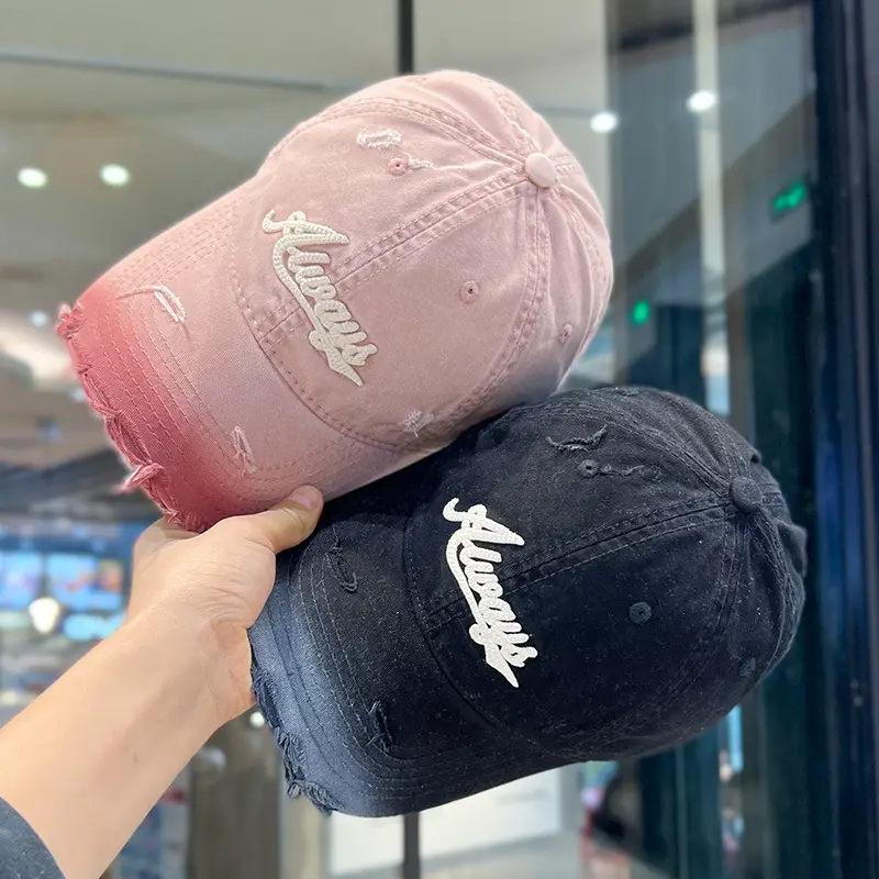 Women Vintage Washed Cap Ravee Embroidery Pink Black — feature 5