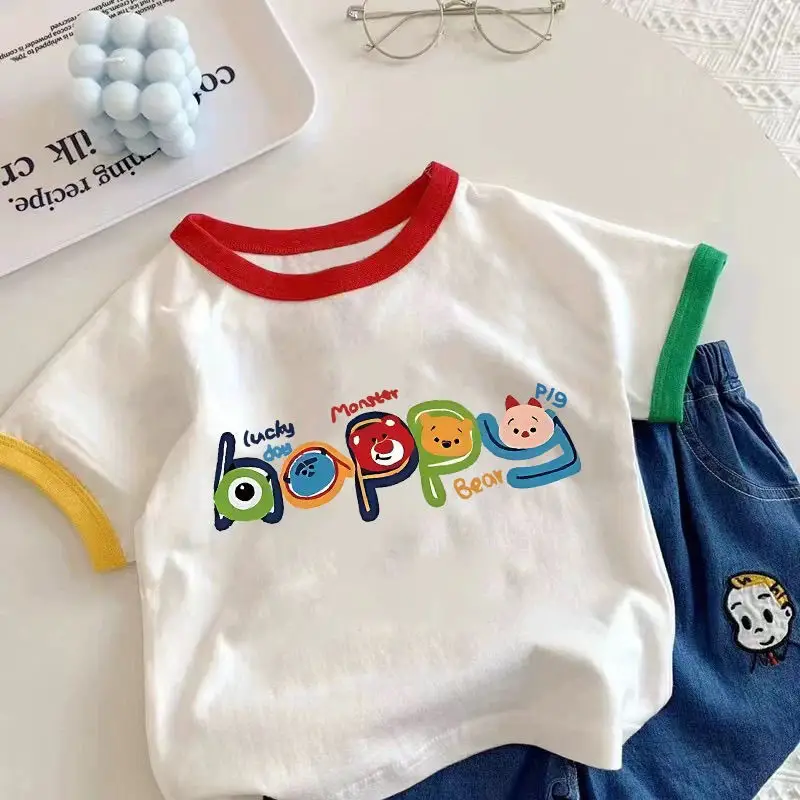 2025 Kids Cotton Cartoon T-Shirt White Red Blue - Image 13