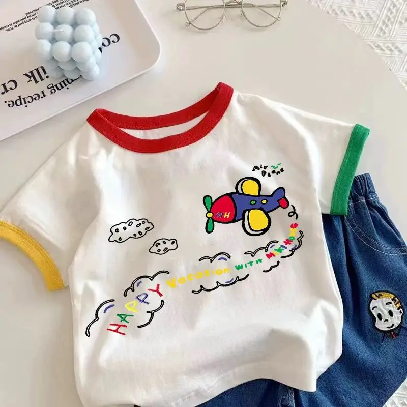2025 Kids Cotton Cartoon T-Shirt White Red Blue - Image 7