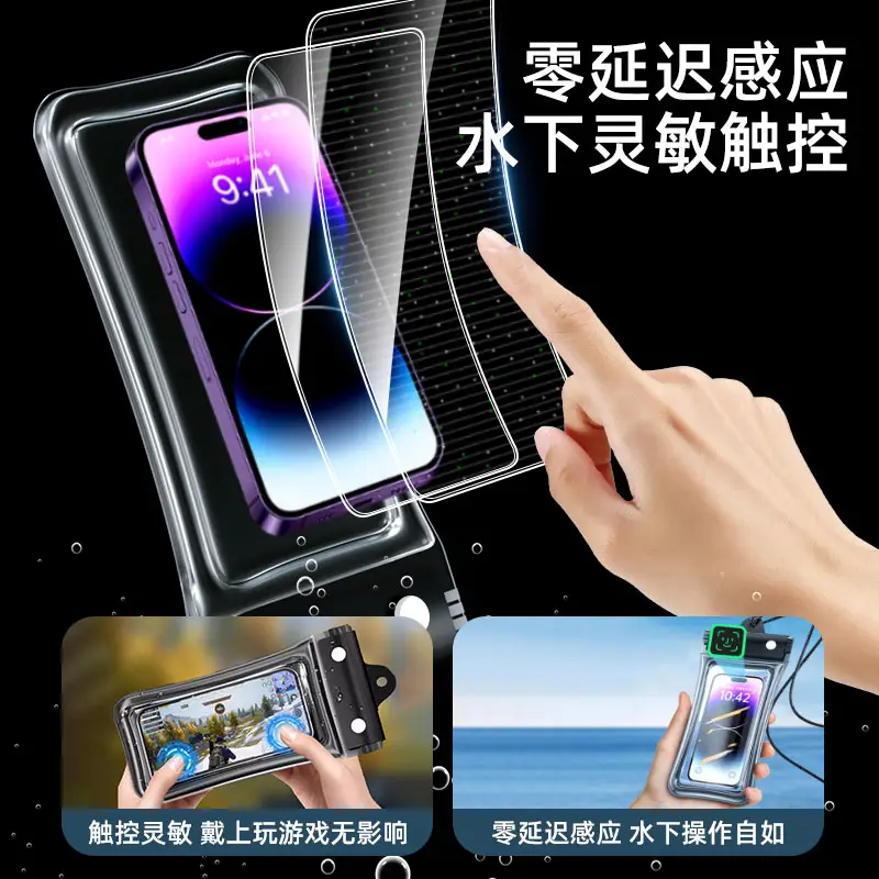 Mobile Phone Waterproof Bag Floating Touch Screen with Airbag Swimming Drifting Triple-fold Sealed Diving Jacket Take-out Rider Photo