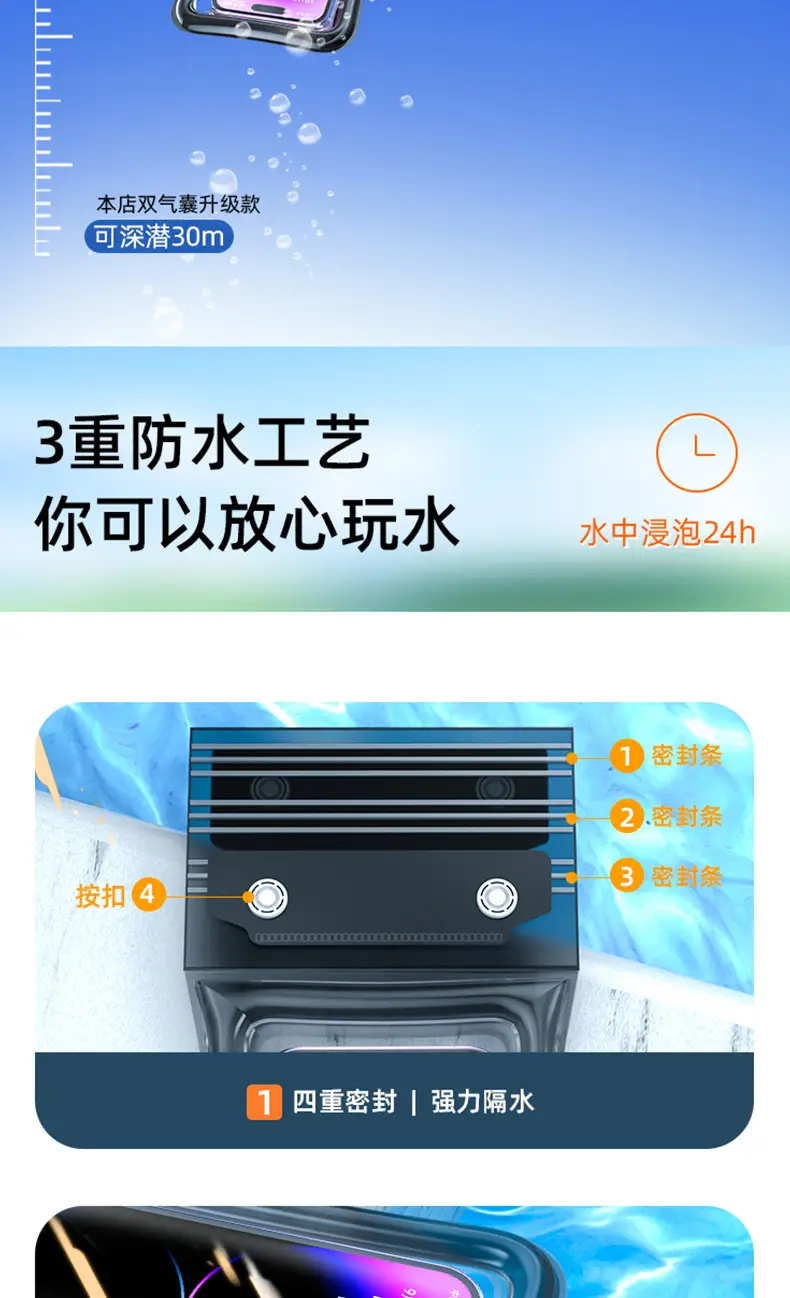 Mobile Phone Waterproof Bag Floating Touch Screen with Airbag Swimming Drifting Triple-fold Sealed Diving Jacket Take-out Rider Photo — feature 12