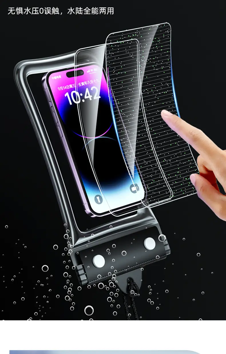 Mobile Phone Waterproof Bag Floating Touch Screen with Airbag Swimming Drifting Triple-fold Sealed Diving Jacket Take-out Rider Photo — feature 14