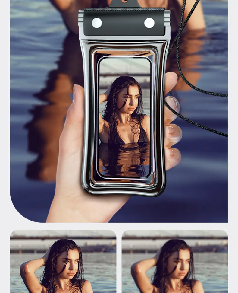 Mobile Phone Waterproof Bag Floating Touch Screen with Airbag Swimming Drifting Triple-fold Sealed Diving Jacket Take-out Rider Photo — feature 20