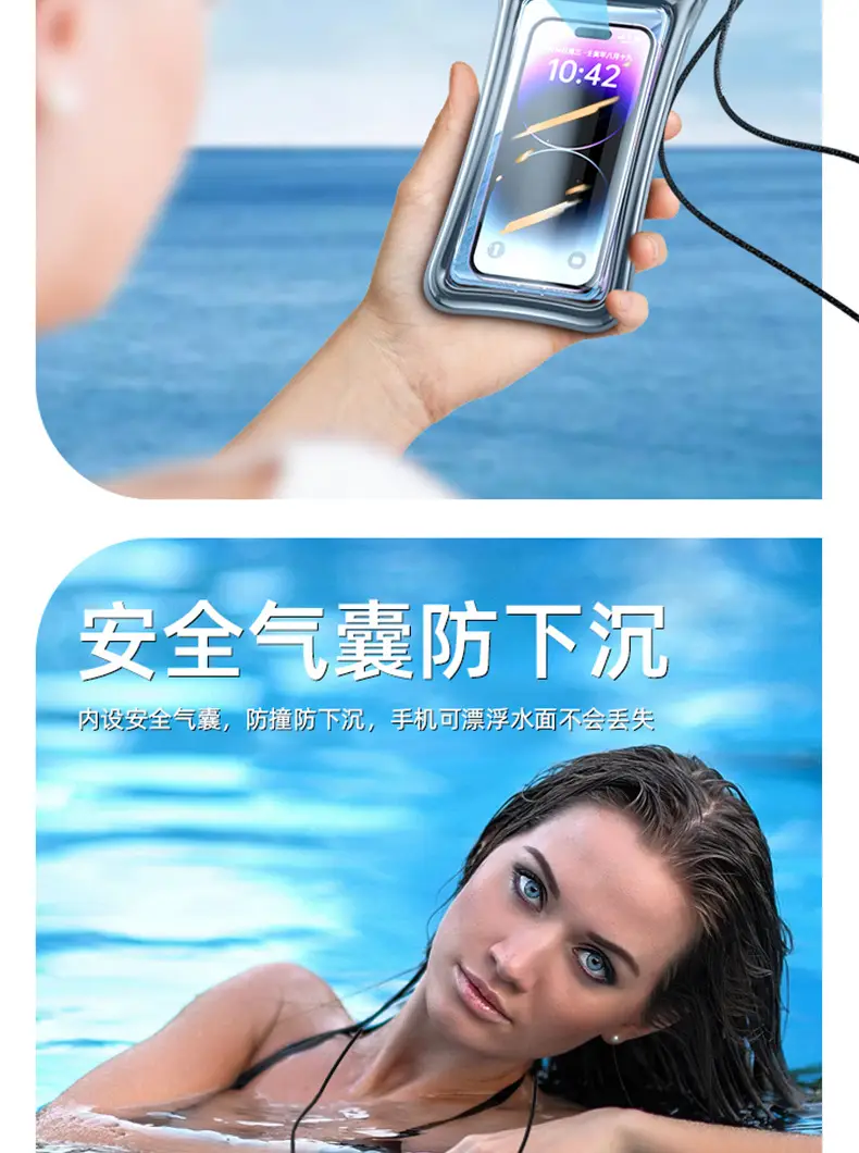 Mobile Phone Waterproof Bag Floating Touch Screen with Airbag Swimming Drifting Triple-fold Sealed Diving Jacket Take-out Rider Photo — feature 22