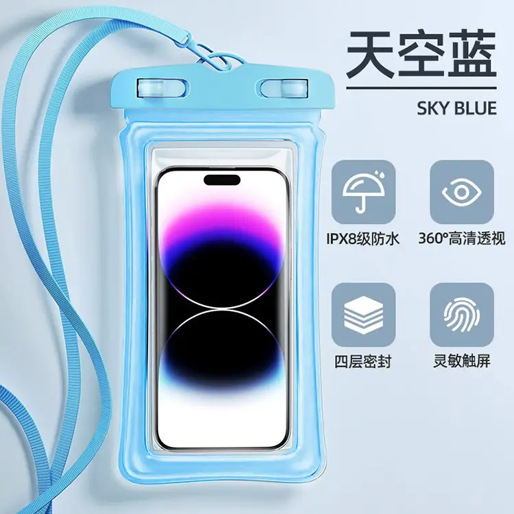 Mobile Phone Waterproof Bag Floating Touch Screen with Airbag Swimming Drifting Triple-fold Sealed Diving Jacket Take-out Rider Photo