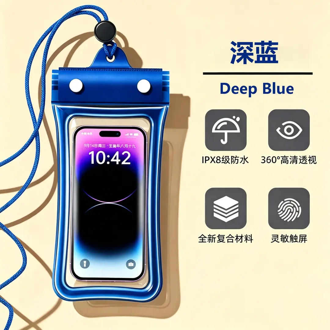 Mobile Phone Waterproof Bag Floating Touch Screen with Airbag Swimming Drifting Triple-fold Sealed Diving Jacket Take-out Rider Photo