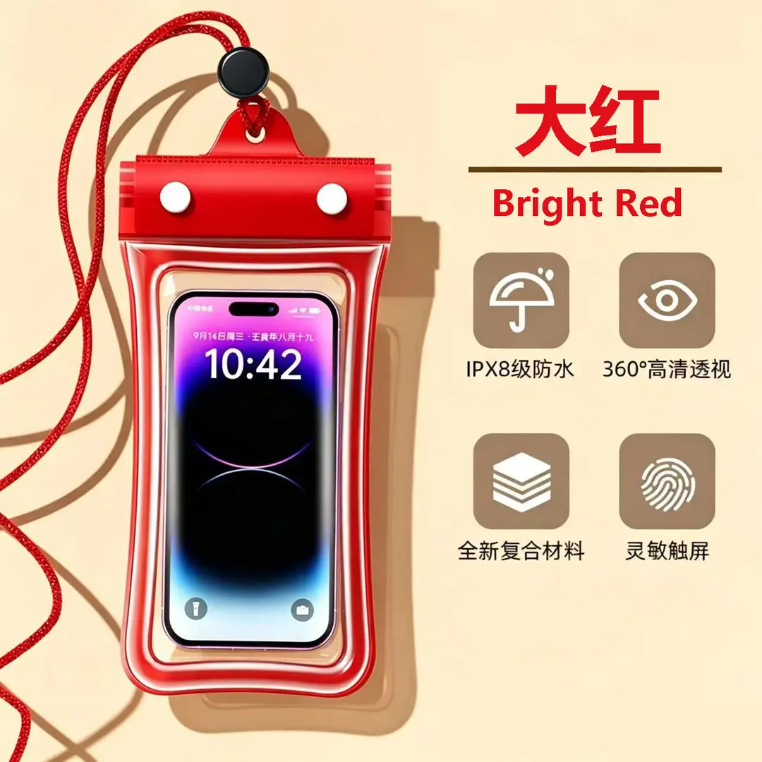 Mobile Phone Waterproof Bag Floating Touch Screen with Airbag Swimming Drifting Triple-fold Sealed Diving Jacket Take-out Rider Photo