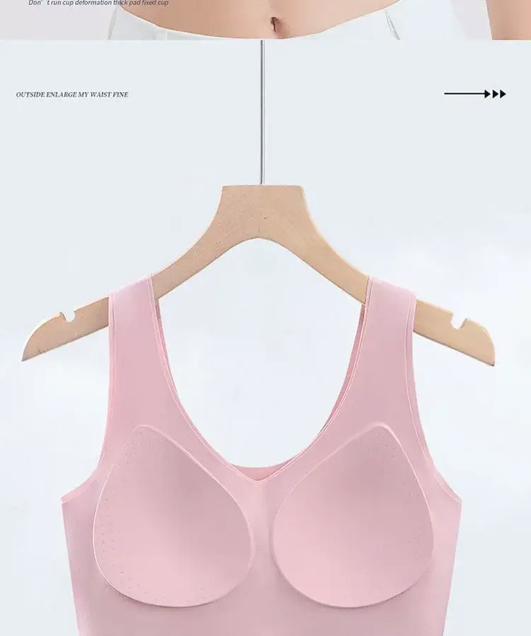 Traceless Fixed Cup Sports Underwear Women's Big Chest Shown Small Gather-up Parammary plus size Sleeping Vest-style Thin Bra — feature 13