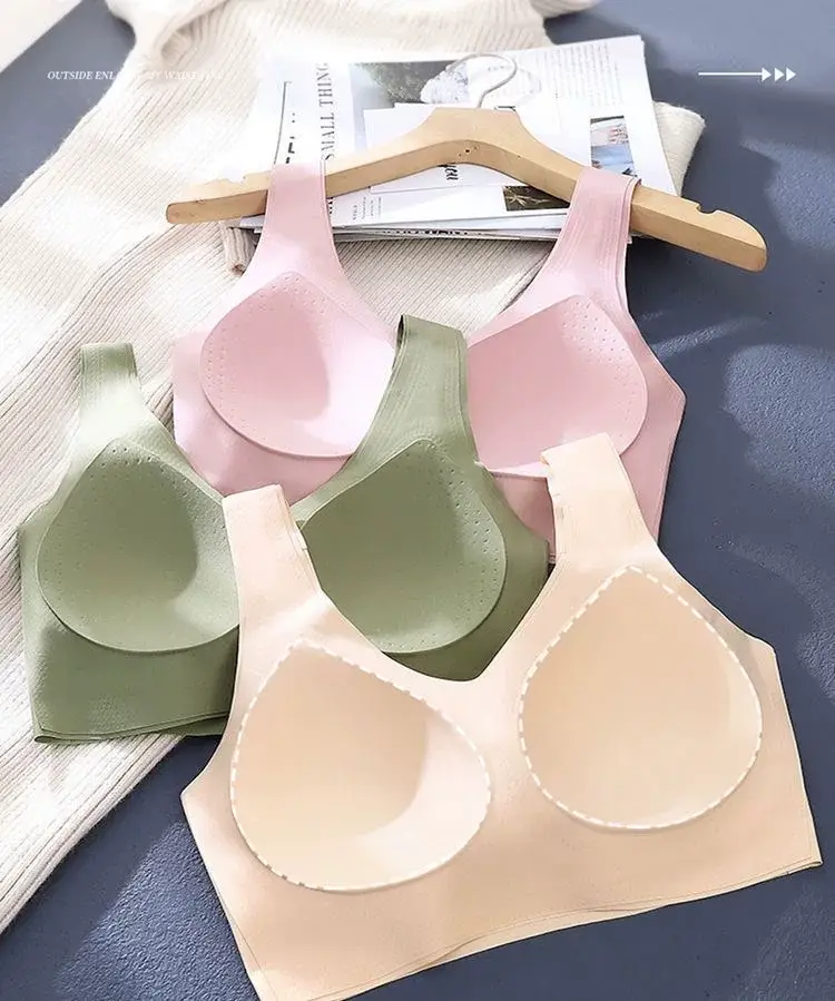 Traceless Fixed Cup Sports Underwear Women's Big Chest Shown Small Gather-up Parammary plus size Sleeping Vest-style Thin Bra — feature 20