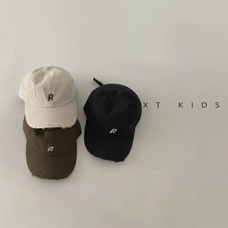Kids R-Logo Cap Sunshade Hat Black White Brown - Image 9