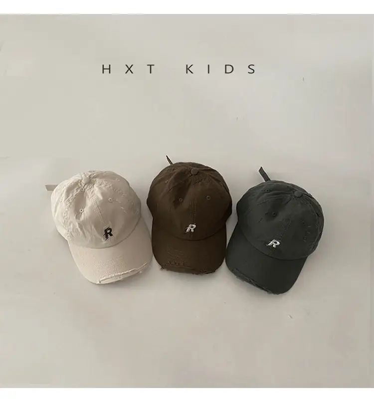 Kids R-Logo Cap Sunshade Hat Black White Brown — feature 3