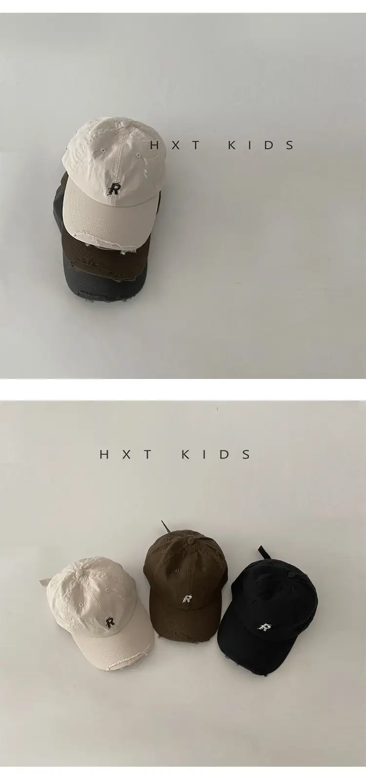 Kids R-Logo Cap Sunshade Hat Black White Brown — feature 4
