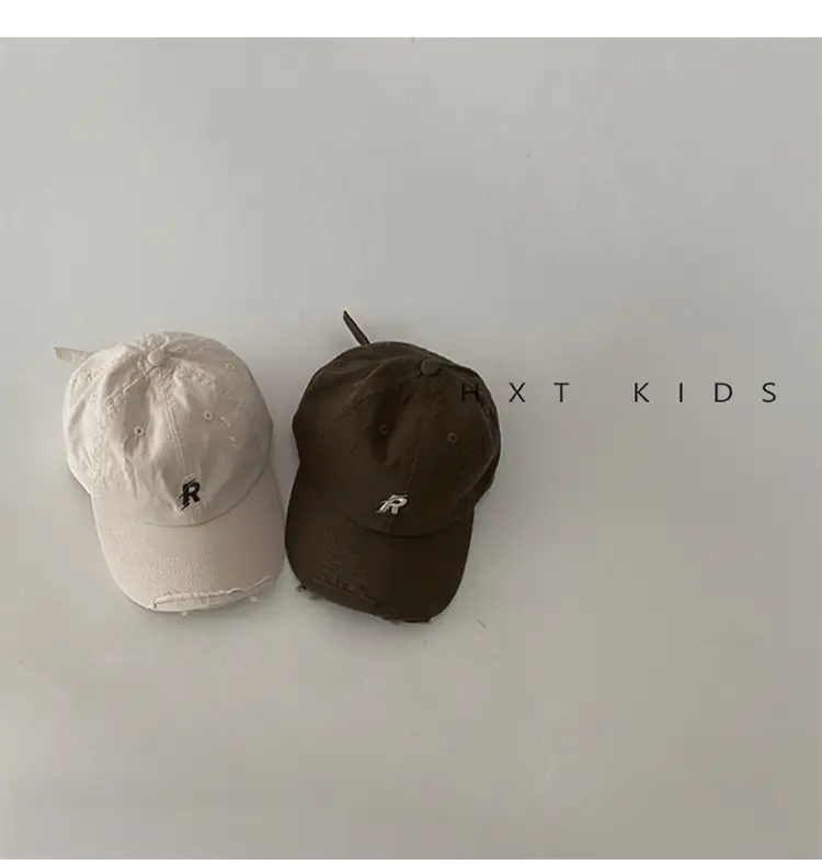 Kids R-Logo Cap Sunshade Hat Black White Brown — feature 5