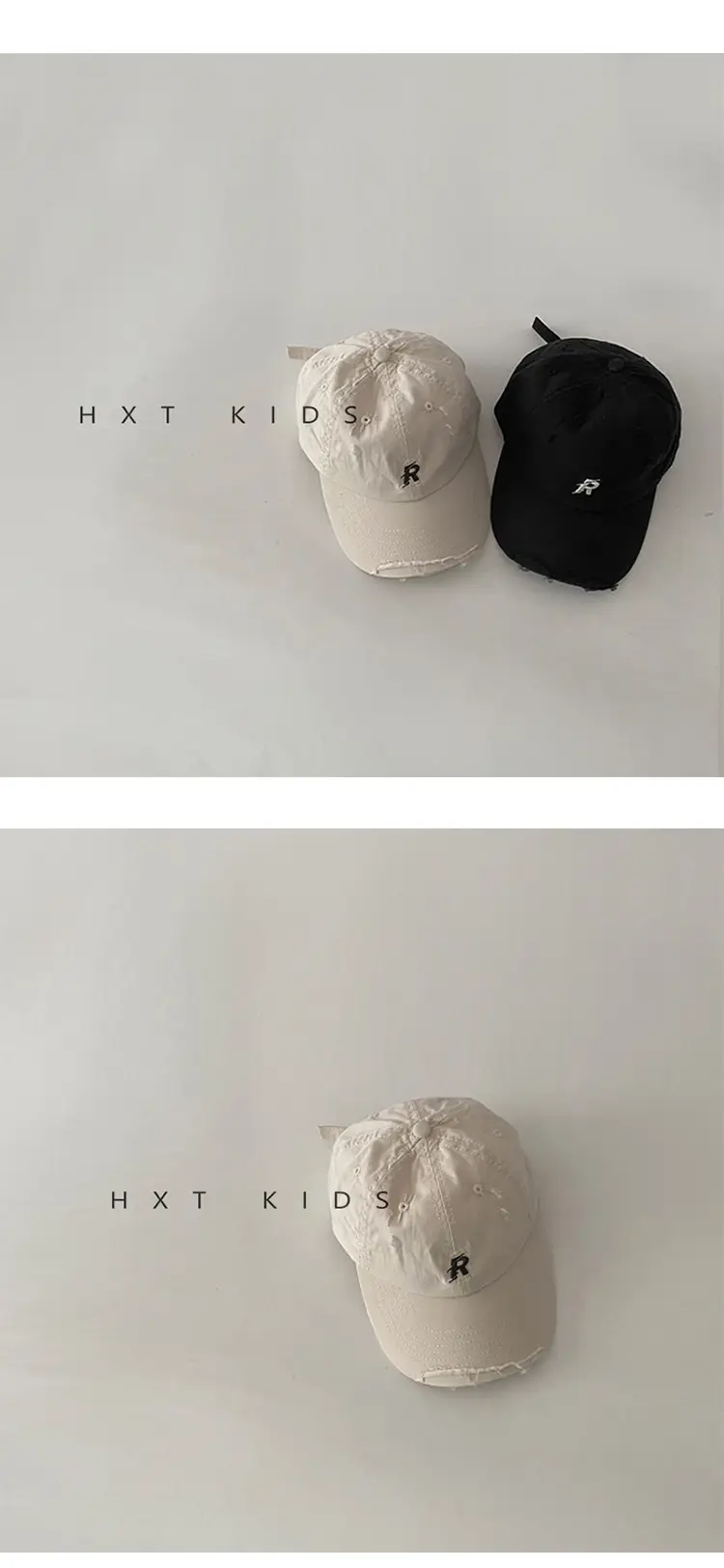 Kids R-Logo Cap Sunshade Hat Black White Brown — feature 6