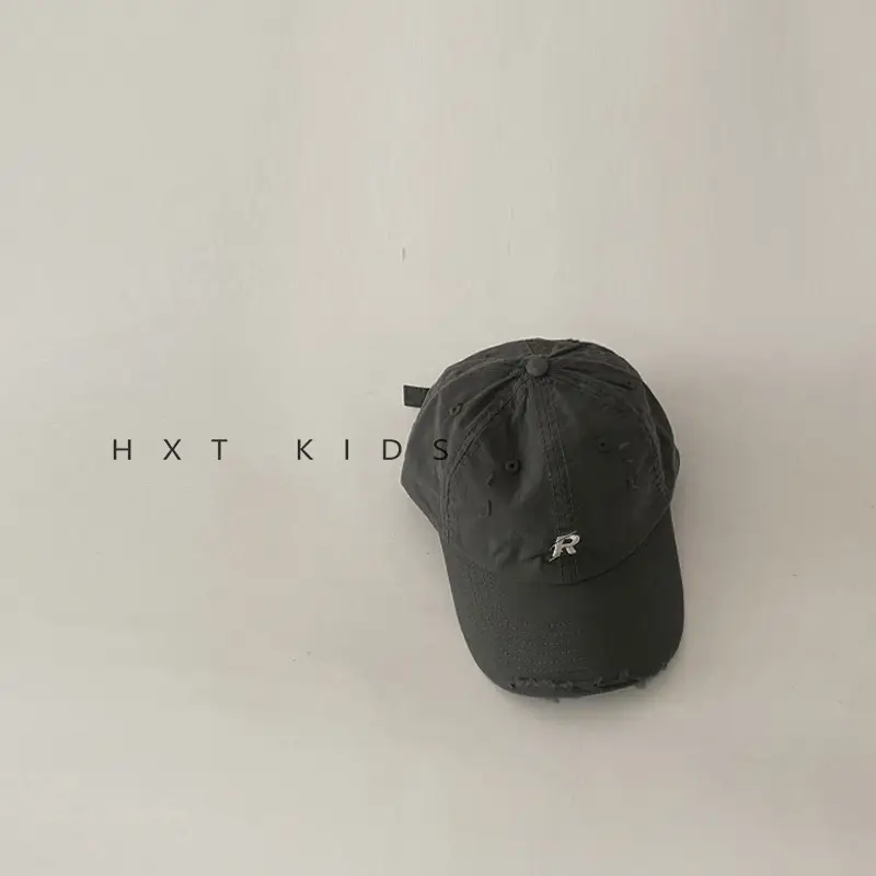 Kids R-Logo Cap Sunshade Hat Black White Brown - Image 4