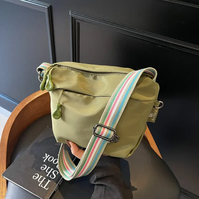 Women's Green Crossbody Bag with Rainbow Strap - Image 5