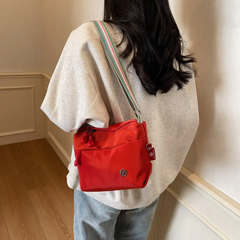 Women's Green Crossbody Bag with Rainbow Strap - Image 6