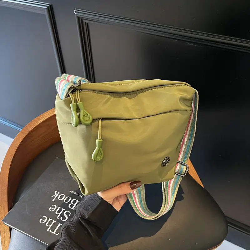 Women's Green Crossbody Bag with Rainbow Strap - Image 4
