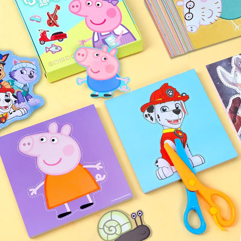 Paw Patrol Children's Paper-Cutting Book, Peppa Pig Handmade Educational Paper-Cutting Toy for Children