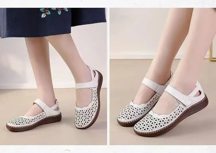 Summer Flat Mother Sandals Breathable Soft-soled Casual Middle-aged and Elderly Cave Shoes Hollow Non-slip Elderly Beach Shoes for Women — feature 12